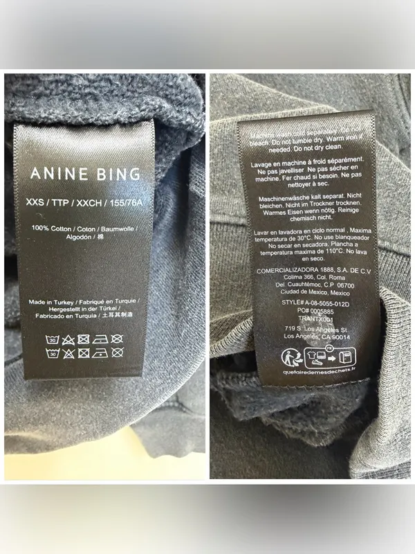 Anine Bing Ramona New York University Sweatshirt Crewneck Washed Black Gray XXS - Image 8