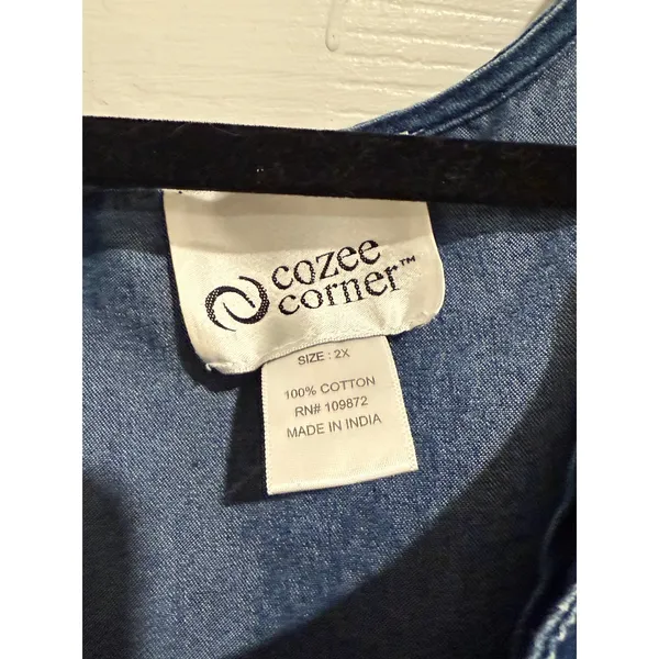 Cozee‎ Corner Embroidered Chambray House Dress Floral Cotton 2X - Image 3