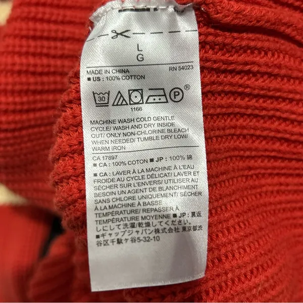 Banana Republic Factory Red White Striped Cotton Knit Crewneck Sweater Large - Image 6