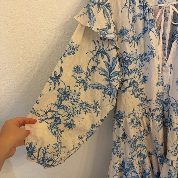 Free People‎ Sunbaked Swing Mini Dress M Cottagecore Tiered Whimsy Floral Toile - Image 6