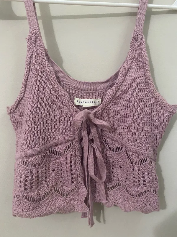 Aeropostale Dusty Lavender Knit Tie-Front Cropped Cami Top - Image 3