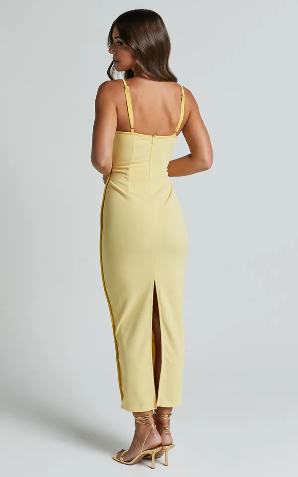 New Showpo ABEGAILLE Midi Dress Bodycon Dress In Lemon - Image 6