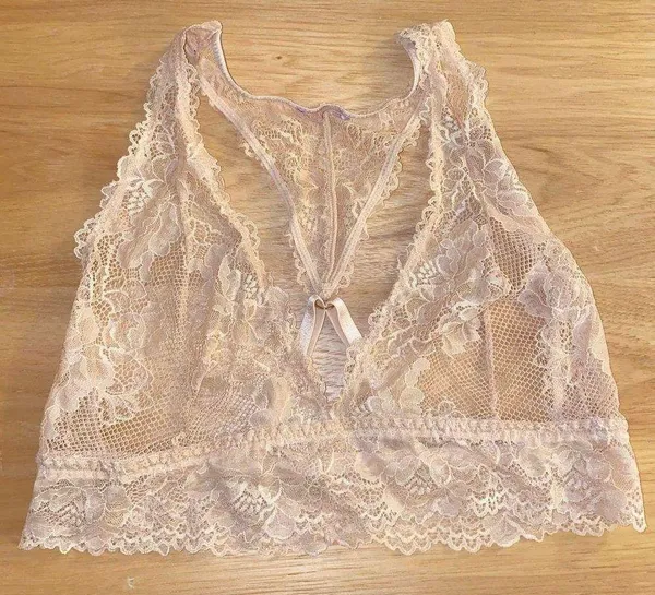 Savage X FENTY unlined plunge lace floral Racerback bralette beige size large - Image 10