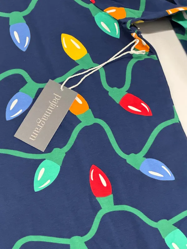 PajamaGram Christmas Light Pajama Set Navy Blue Red Holiday size M NEW - Image 9