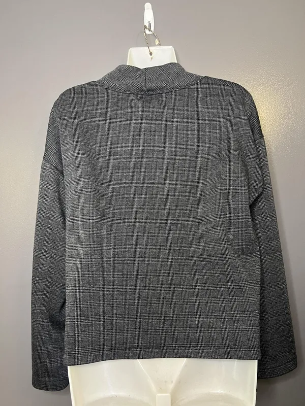 Madewell Blouse Womens Small Gray Check Mock Neck Long Sleeve Stretch Top - Image 5