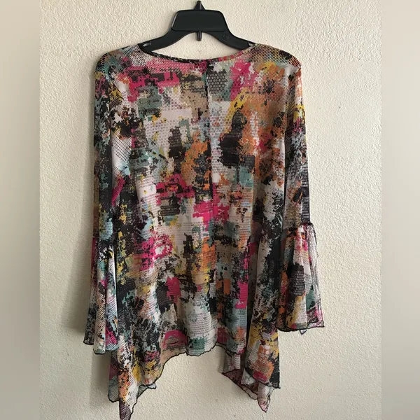 Dor Dor Couture Multicolor Abstract Sheer Mesh Hankerchief Hem Long Bell SleeveM - Image 5