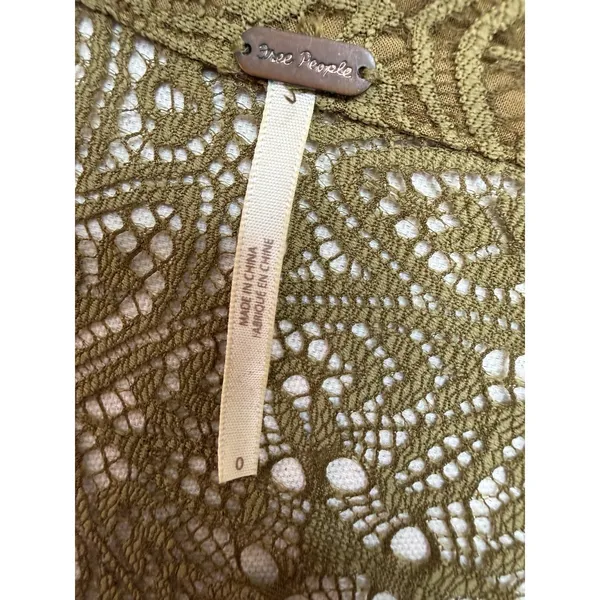 Free People Moonlight Bay Mini Dress Olive Green Sz Small Boho Hippie 70s (f12) - Image 7