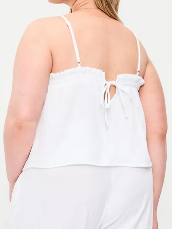 Old Navy Crinkle Gauze Tank Top Spaghetti Strap XXLT Key Hole Elastic Tie Back - Image 2
