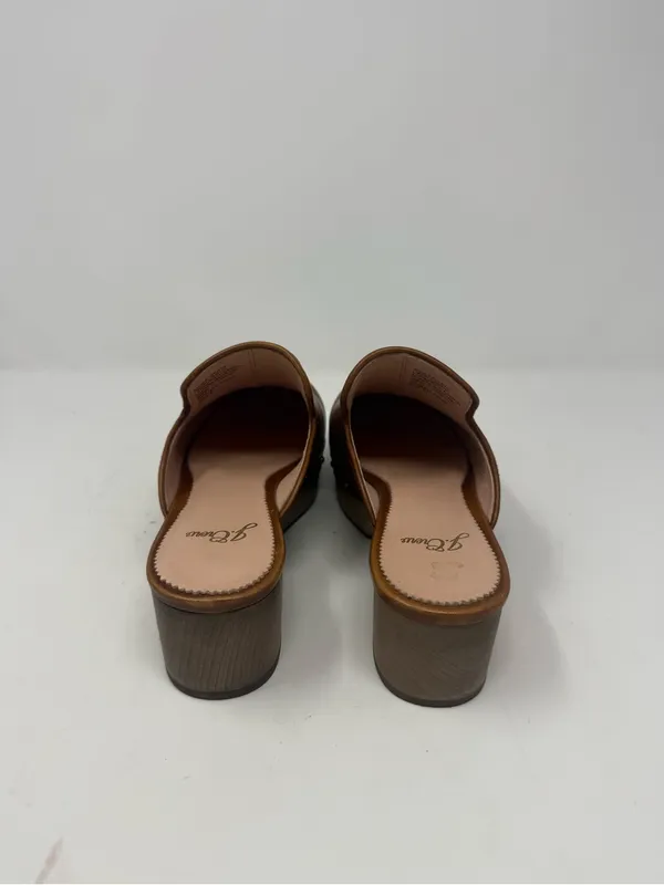 J Crew Brown Cognac Leather Clogs Size 6 - Image 5