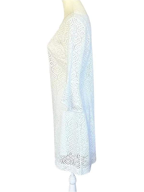 Lilly Pulitzer Fontaine Classic Shift Flounce Bell Sleeve Lined Dress White Smal - Image 5