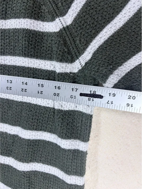 Sweater M Green Old Navy Waffle Knit Striped Crew Neck Pullover - Image 4
