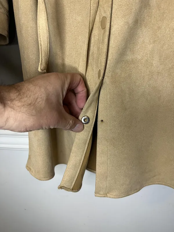 Truth by Republic Dress Womens Medium Tan Faux Leather Snap Front Belted Shacket - Image 4
