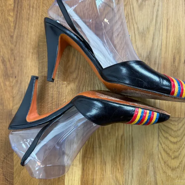Garolini Vintage Sling Back Heels Rainbow Toe Women's 9.5N Pointed Toe Flawed - Image 6