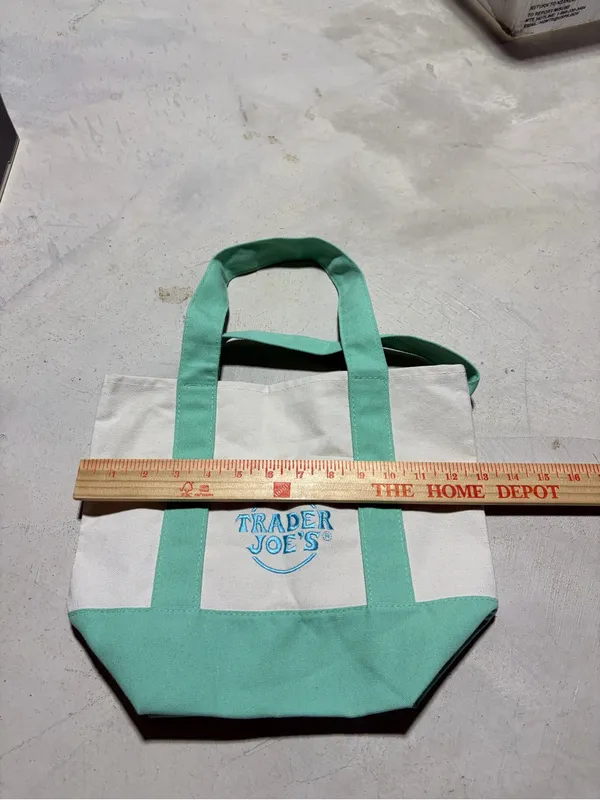 Trader Joe’s mini pastel Mint & White Canvas Tote Bag - Image 5