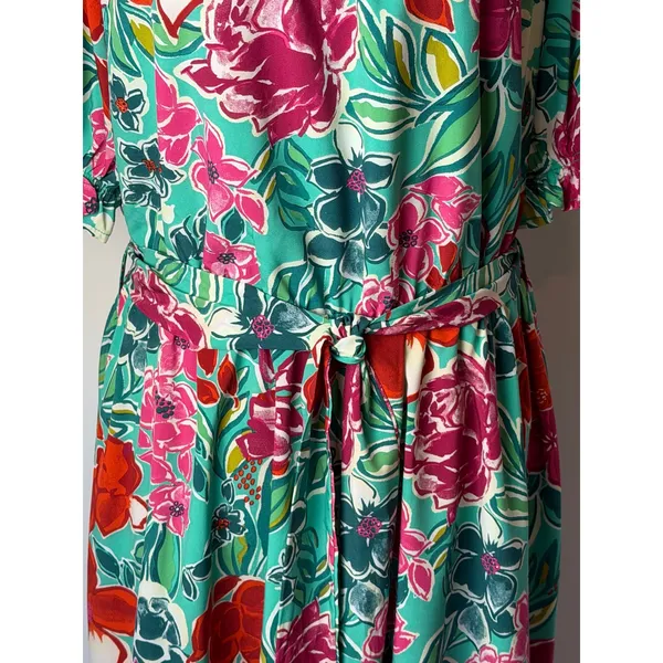 THML Dress Women XL Green Floral Puff Sleeve Ruffle Neck Tiered Mini Bohemian‎ - Image 6
