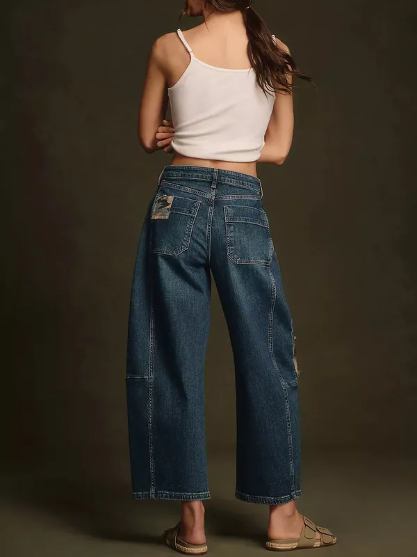 Anthropologie Kenna Mid-Rise Heritage Barrel Jeans by Pilcro: Patchwork Edition camo 29 - Image 2