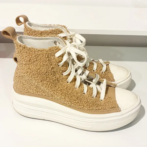 Converse All Star Move HI Platform Champagne‎ Tan/Egret Sherpa Size 6.5 - Image 3