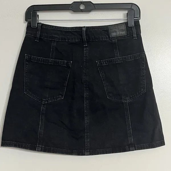 American Eagle Skirt‎ Womens 00 Black Hi Rise A-Line Denim Jean Button Fly - Image 6