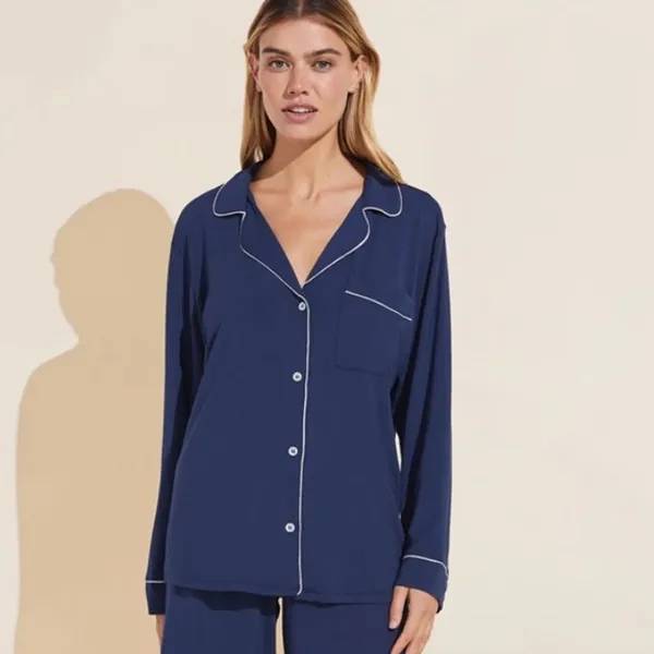 Eberjey Gisele Long Sleeve Navy Pajama Top - Image 2