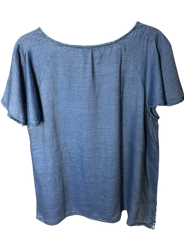 Elle Blue V-Neck Tunic with White Scalloped Embroidery - Image 5