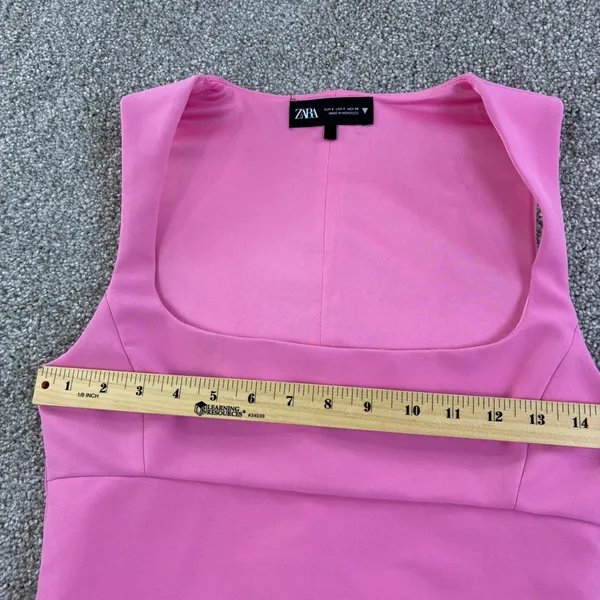 ZARA Going Out Pink Square Neck Sleeveless Tank Top Side Zip Party Bodycon Small - Image 4
