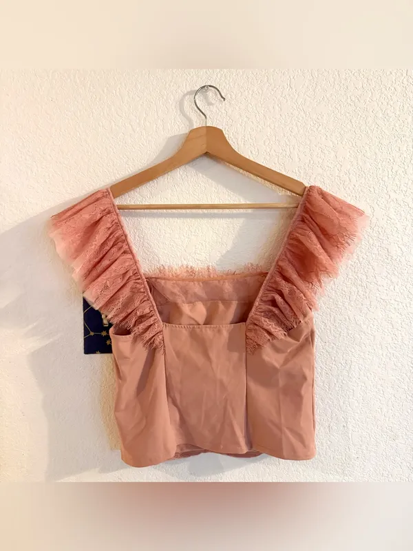 Free People Intimately Womens Top Live It Up Cami Peach Lace Ruffle Size Large - Image 2