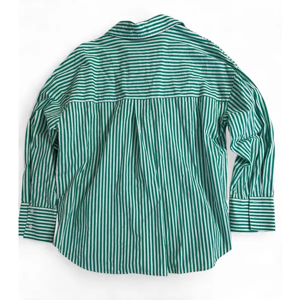 Double Zero Women’s L Green White Stripe Oversized Cotton Button Down Shirt - Image 4