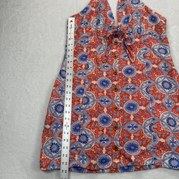 Maeve Anthropologie Halter Dress Button Front Linen‎ Blend Red Blue Large - Image 4