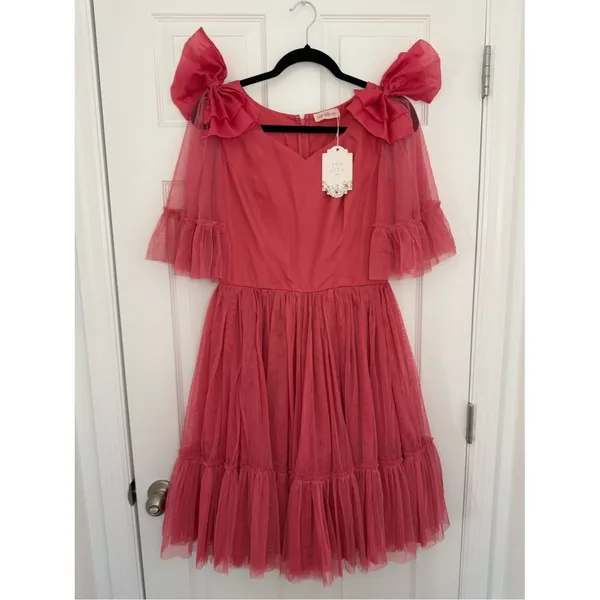 Ivy City Co Serine Dress Women’s Size Small Pink Ruffle Tiered Bows Sweetheart - Image 2