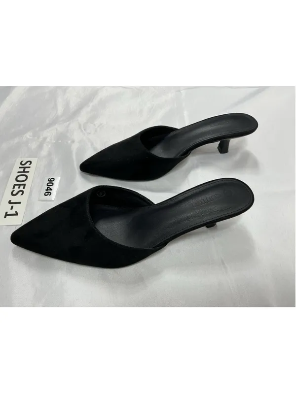 Womans Excellent Coutgo Slip On Mules 9 Black Pointed Toe Kitten Heel - Image 3