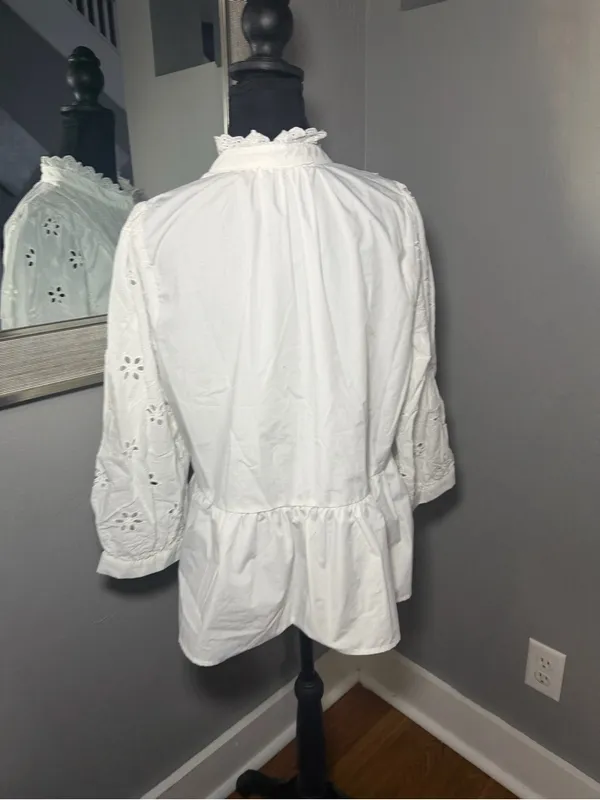 Entro Ever After Eyelet Lace Ruffle Coquette Cottage Romantic White Top Large - Image 5