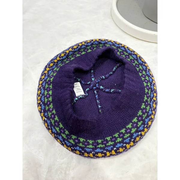 Joe Boxer Purple Fair Isle Knit Beret Hat OSFM Acrylic Boho Tam - Image 6