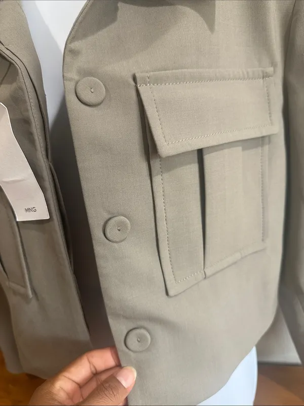 Mango Cropped Utility Jacket in Taupe Size M - Image 4