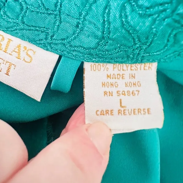 Victoria's Secret Vintage Gold Label Long Robe Green Belted Embossed Women Large - Image 10