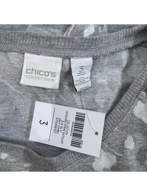 Chico's Collection Jacquard Print Gray Sweatshirt Studded Shoulders 3 (Size XL) - Image 6