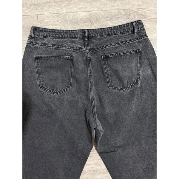 Women Washed Black High Waisted Relaxed Tapered Jeans 36x25 Green Embroidery - Image 10