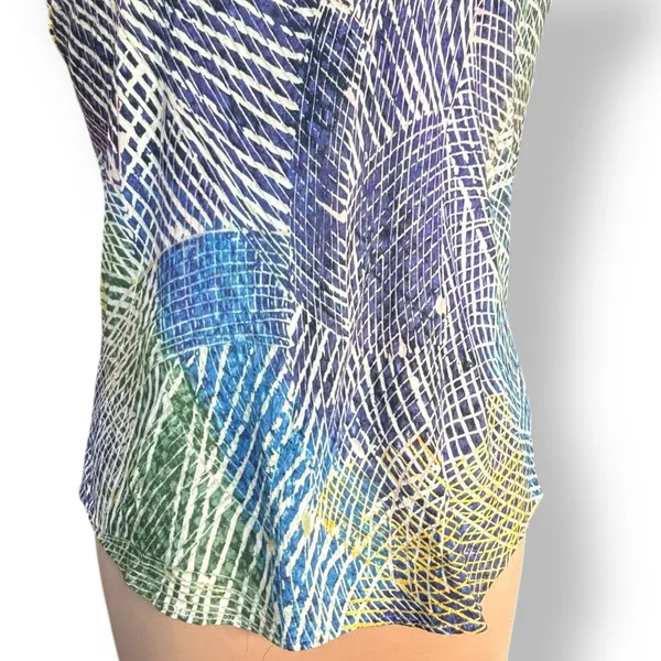 Jams World Hibiki Tank Top Large Blue Green Yellow Abstract Print Rayon‎ Hawaii - Image 3