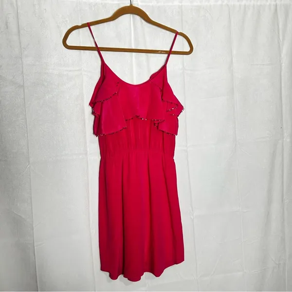 Rebecca Taylor Pink Silk Sequin Ruffle Spaghetti Strap Sleeveless Mini‎ Dress 0 - Image 2