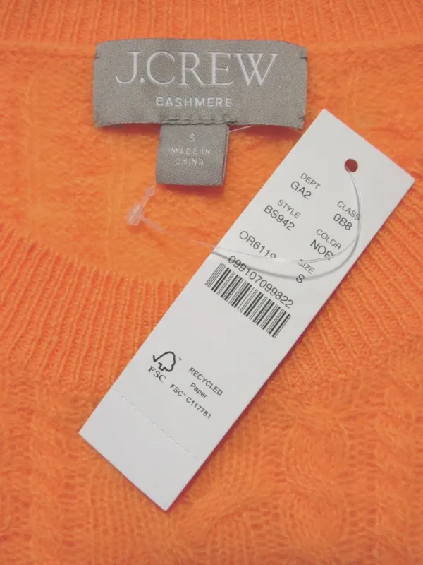 NWT J.Crew Cashmere Cropped Cable-knit Crewneck Sweater in Neon Orange S - Image 7