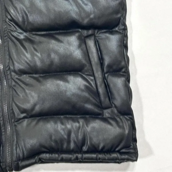 Gianni Bini Puffer Vest‎ Women's Faux Leather Hooded Black Gorpcore Size Small - Image 6