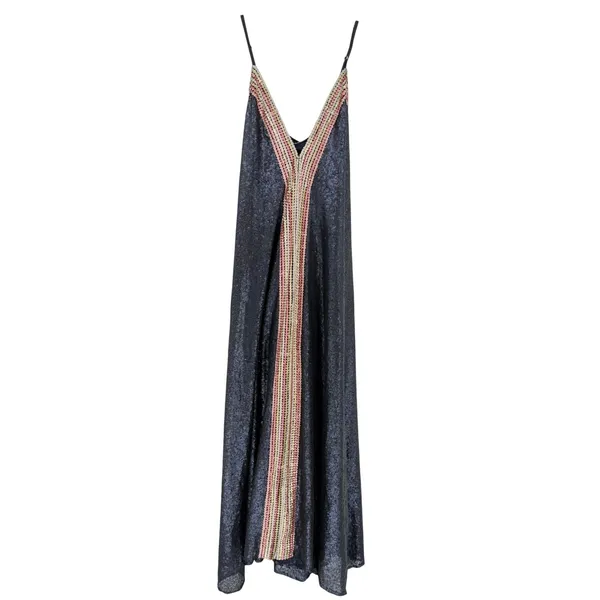 AQUA Happily Grey Sequin Maxi‎ Dress Womens Small Navy Striped Glam Formal Boho - Image 4