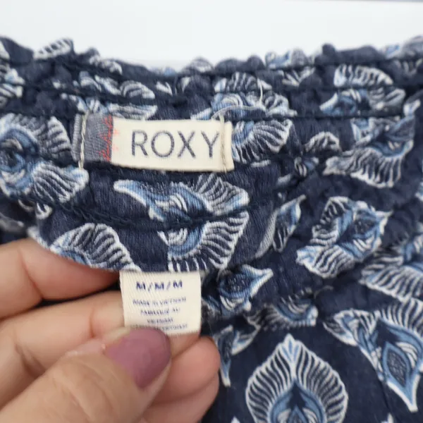 Roxy Navy Blue Geometric Print Linen Blend Wide Leg Drawstring Beach Pants M - Image 3