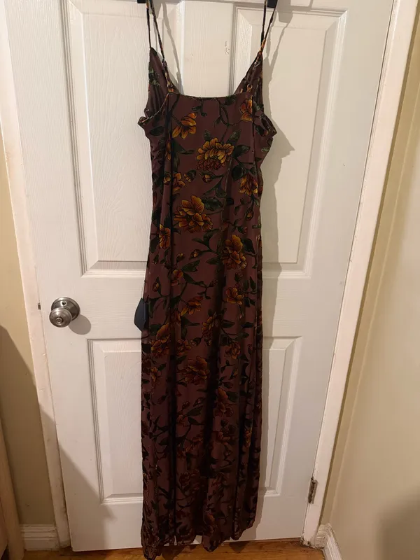 Lulus Brown Floral Cowl Neck Maxi Dress Size L - Image 3