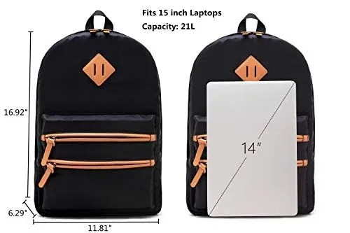 Gysan Black Backpack with Tan Accents — Everyday Backpack/Book Bag - Image 3