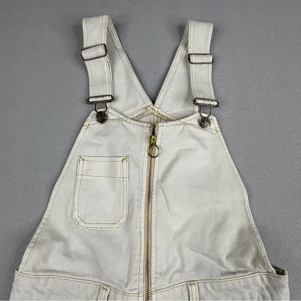 Free People We The Free Off White Zip Front Denim Shortalls Size 0 NWT - Image 2