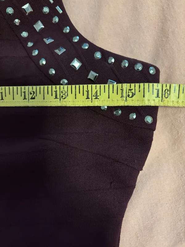 Guess Los Angeles Deep Plum Rhinestone Details Bodycon Dress Glam Date-night - Image 4