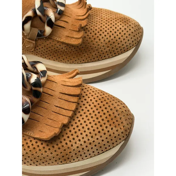 Softwaves Cadie Platform Suede Loafers Womens 38 Tan Chain Wedge Shoes 7-7.5 - Image 7
