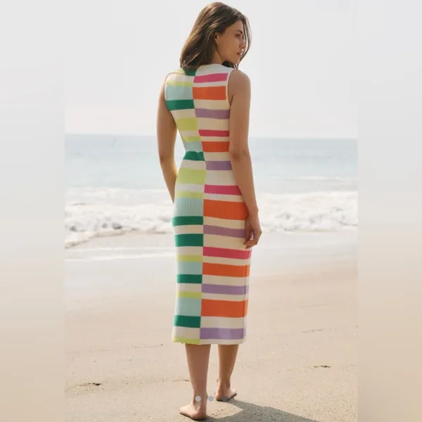 Anthropologie Flat White Colorful Striped Maxi Dress Size medium - Image 2