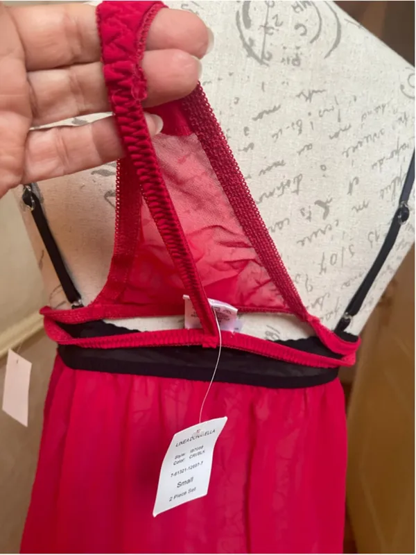 Linea Donatella Red Black Lace Babydoll Chemise Thong Set NWT Size S and M - Image 5