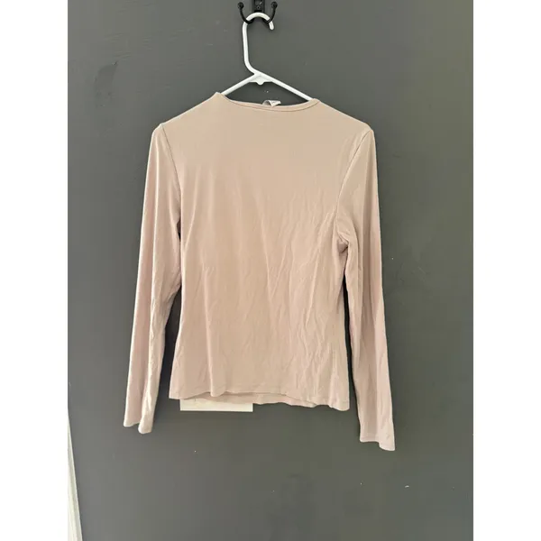Yogalicious Heavenly Rib Kathleen Long Sleeve Top Beige Ribbed Shelf Bra Large - Image 5